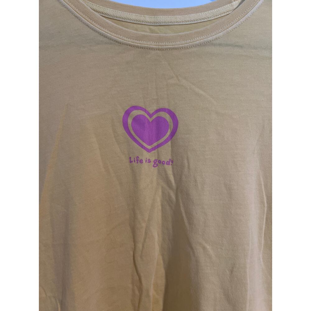 Life is Good Yellow Long Sleeve Tee with Pink Heart Logo – Size Small - Picture 2 of 5